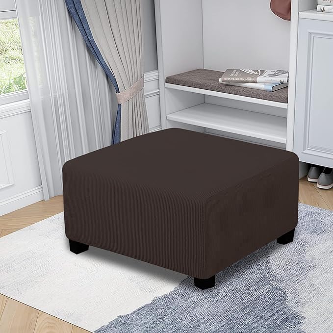 Easy-Going Stretch Ottoman Cover Folding Storage Stool Furniture Protector Soft slipcover with Elastic Bottom (Medium,Chocolate)