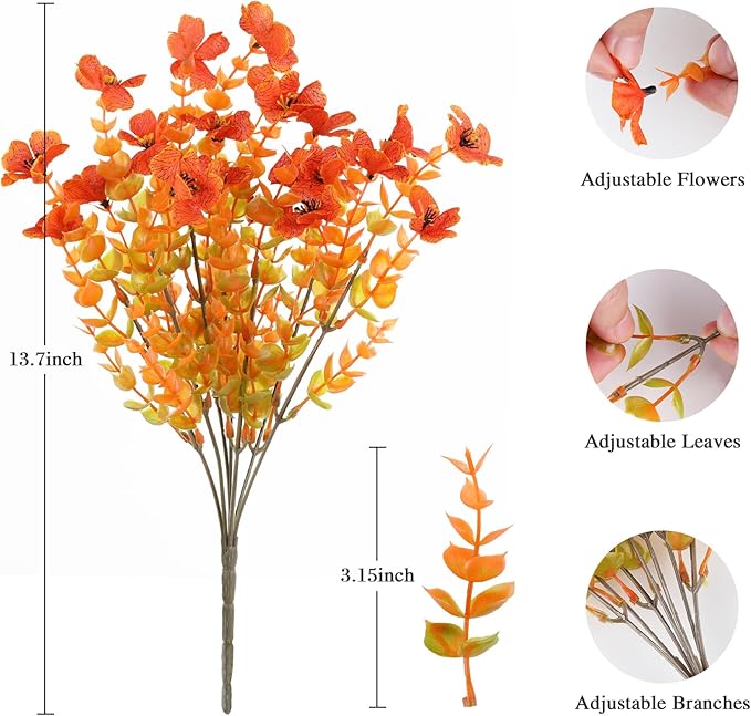 AmyHomie 20 Bundles Fall Orange Artificial Flowers for Outdoor Fall Decor UV Resistant Faux Flowers No Fade Fake Plastic Plants Garden Porch Window Box Decorating