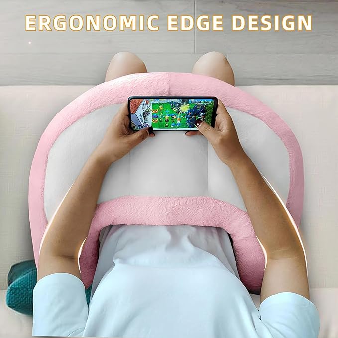 Reading Pillow Lap Pillow for Reading Gaming Pillow for Arms Crochet Pillow Provides Wrist & Elbow Support Suitable for Reading Gaming Working While Sitting on The Bed Floor or Sofa (Pink)