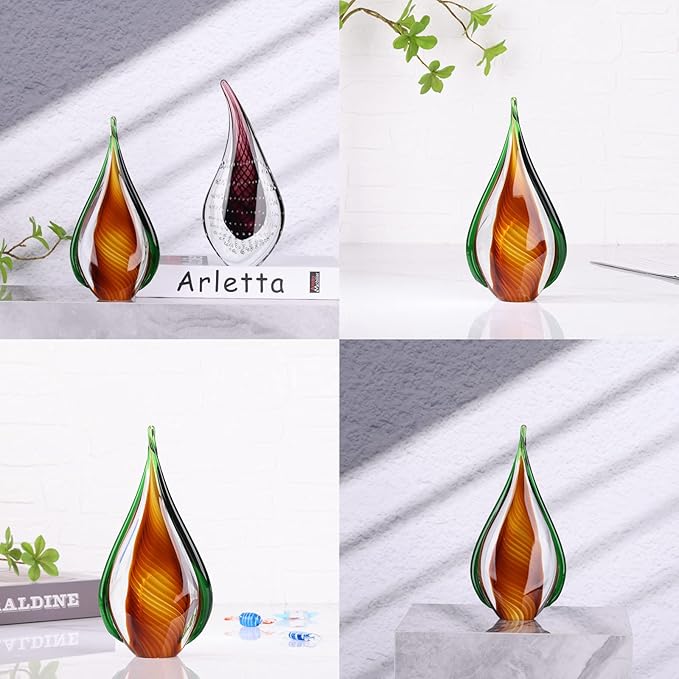 DOVDOV Blown Glass Sculpture, Green Glass Art Collection Statue, Unique Mediterranean Decorative Glass, Suitable for Office, Bookshelf, Dresser, Living Room Coffee Table, Mantelpiece Filling