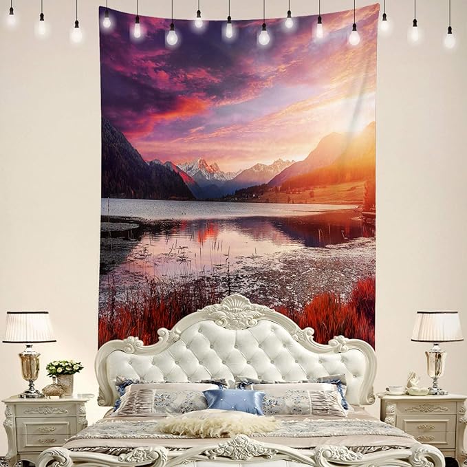 BaoNews Rose Madder Natural Redwood Trees Tapestry,Landscape Lake Large Wall Hanging Polyester Tablecloths Tapestry Bedroom Room Living Room Dorm 59 1 x 39 4 Inches