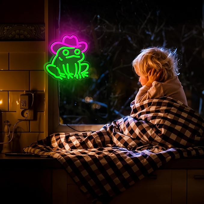 Frog Neon Sign for Wall Decor,Dimmable Frog with Cowboy Hat Neon Light,Pink Green Animal Light Up Signs for Bedroom Party Bar Background Decoration