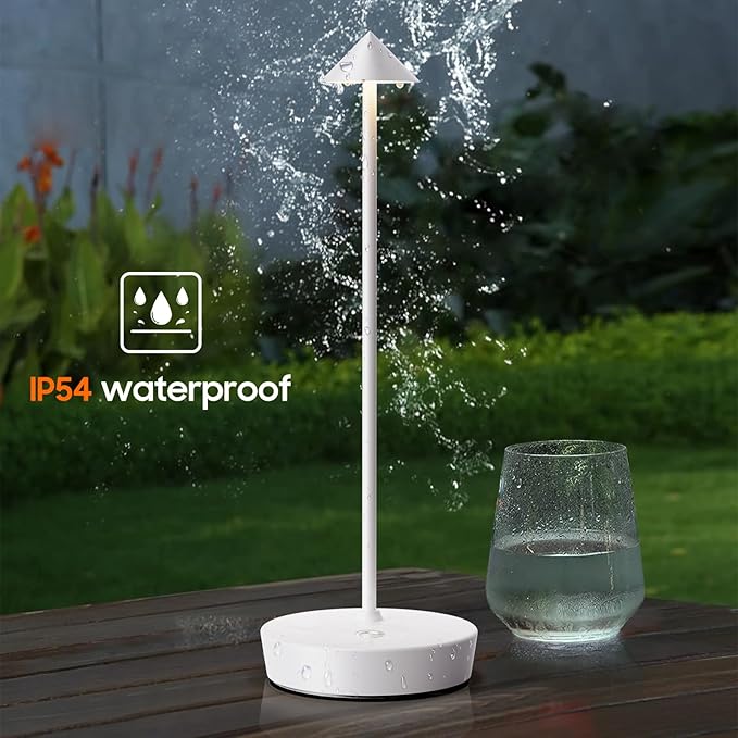 Set of 2 Rechargeable Cordless Table Lamp,6000mAh LED Battery Operated Desk Lamp Touch 3 Color Dimming Portable Outdoor Waterproof Table Light for Patio/Restaurant/Dining/Home (White)