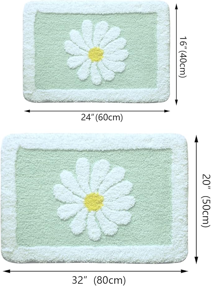 Bathroom Rugs Mat, White Flower Bath Rugs Fluffy Soft Superfine Fiber Rugs Non Slip Bath Mat Machine Wash Plush Mats, Bathroom Rug for Bathroom Shower Room (20x32, Light Blue)