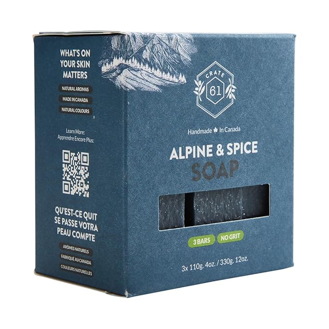 Handmade in Canada, Plant Based Cold Process Natural Bar Soap For Face And Body, With Premium Essential Oils, For Men And Women 3 Pack (Alpine & Spice)