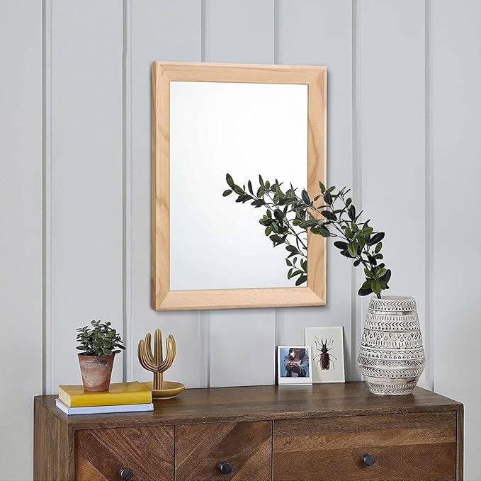 AAZZKANG Rustic Mirrors for Wall Rectangle Wood Frame Mirror Decorative for Farmhouse Bedroom Bathroom Living Room Small