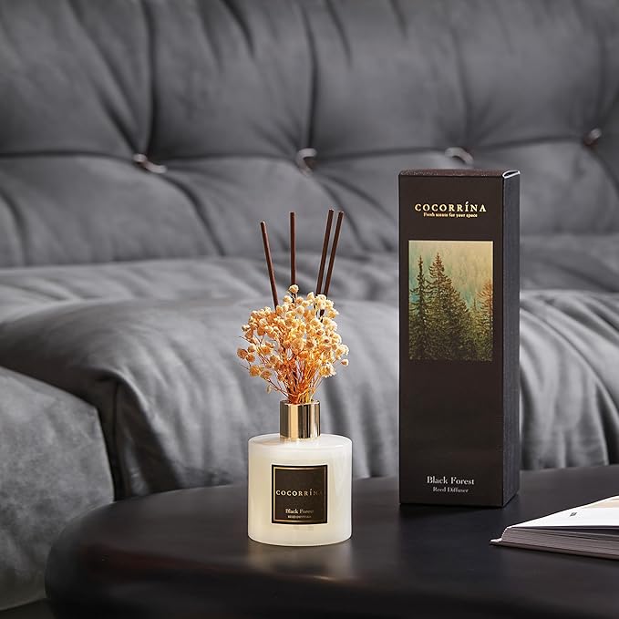Cocorrína Reed Diffuser Sets, 6.7 oz. Black Forest Diffuser with Sticks Home Fragrance Reed Diffuser for Bathroom Shelf Decor