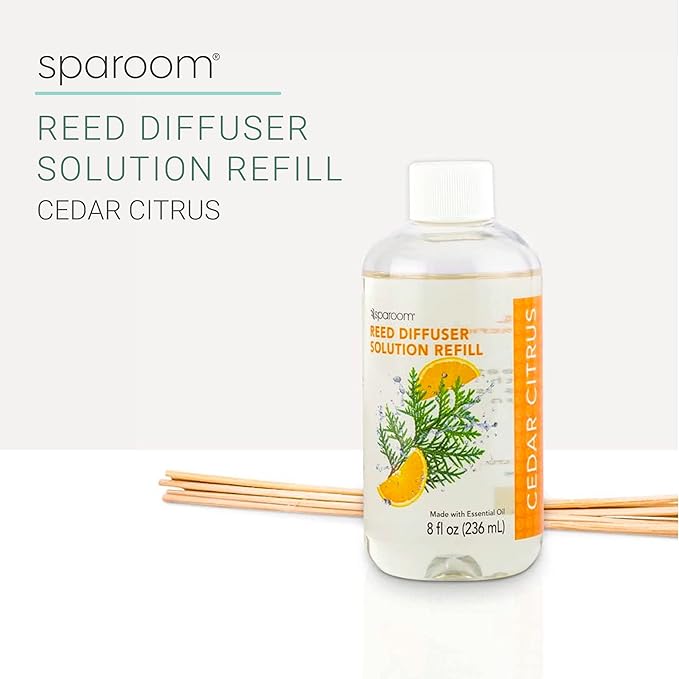 SpaRoom Reed Diffuser Oil Refill – Cedar Citrus Scent, 8oz Bright and Earthy Blend with Lemon Essentials, Invigorating Aroma for Home, Spa, or Office, Long Lasting Fragrance Solution