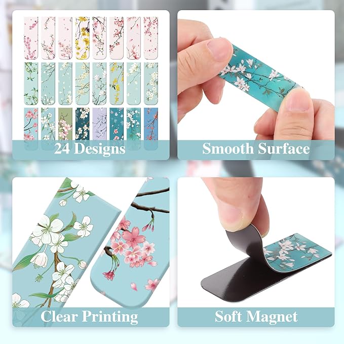 48 Pcs Magnetic Bookmarks, Floral Magnet Book Markers Magnetic Page Clip, Funny Magnet Page Markers for Teachers Students Women Reading