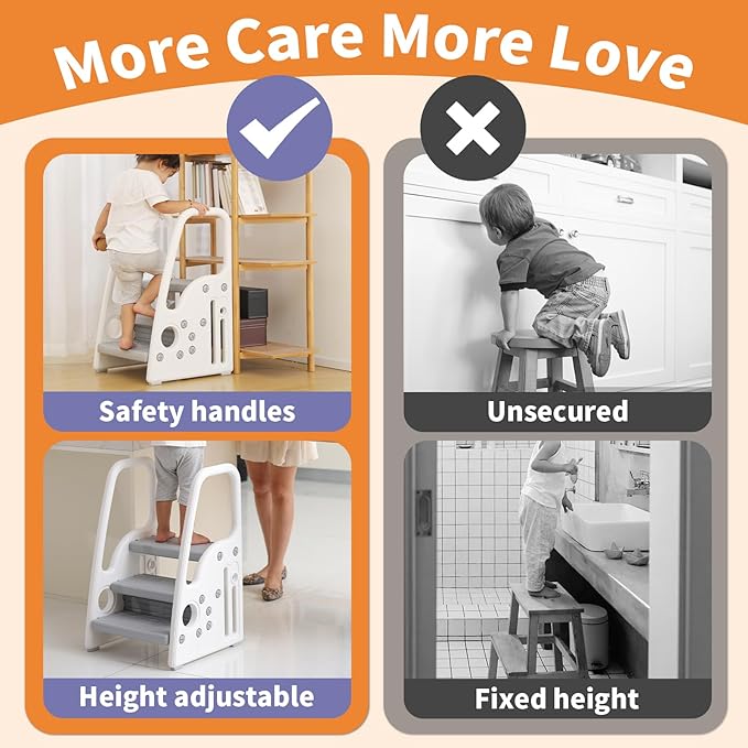 Toddler Step Stool for Bathroom Toilet Potty Training Children Step Ladder Step Stool for Kids with Safety Handles (three floor)