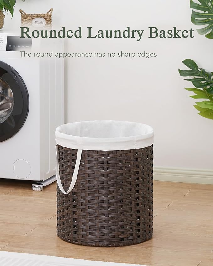 Laundry Hamper Round Laundry Basket 26.5 Gal (100L) Rattan Laundry Hamper, Handwoven Wicker Laundry Basket with Handles Removable Laundry Bag 2 Mesh Bags for Bedroom Laundry Room Brown