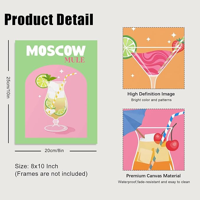 Cocktail Mixology Wall Art Print, Cute Colorful Liquor Drink Alcohol Bar Wall Art for Home Bar Decor, Cocktail Poster Aesthetic for Girls Party Apartment Dorm Kitchen Bar Decoration, Funky Trendy
