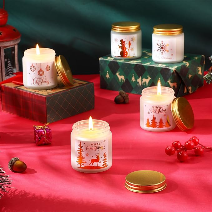 MTLEE 10 Pcs Christmas Candle Gift Set Scented 10 Fragrances Aromatherapy Candle Gift Set for Women Christmas Holiday Presents(Golden Lid)