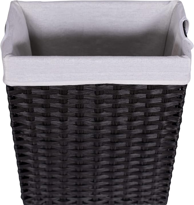 BIRDROCK HOME 22" Laundry Hamper with Removable Liner Bag - Handwoven PE Rattan Clothes Basket - Compact & Collapsible Laundry Storage for Bedroom & Bathroom - Perfect for Small Spaces - Slim, Brown