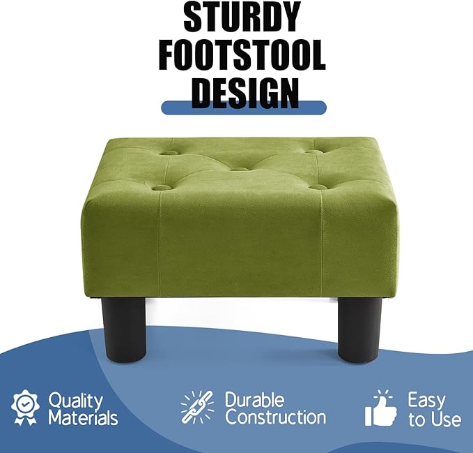 BRIAN & DANY Small Foot Stool, Velvet Foot Stools with Legs, Stable Small Footstool for Living Room, Olive Green