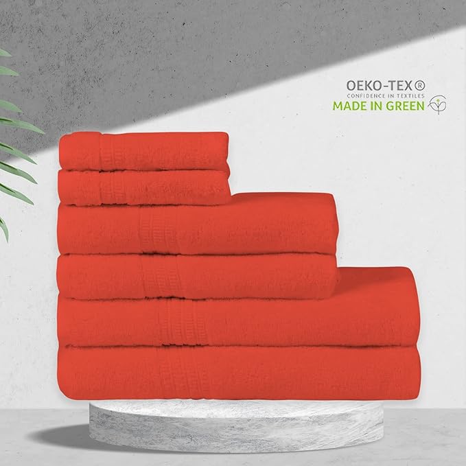 HOMELOVER 6 Piece Towel Set - 100% Organic Cotton, 2 Bath Towels, 2 Hand Towels, 2 Washcloths - 500 GSM, Hotel & Spa Quality, Soft, Quick Dry, Highly Absorbent Bathroom Essentials (Coral Orange)