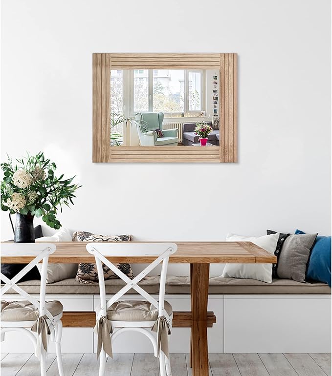 Rectangle Mirror Retro Wooden Wall-Mounted Mirrors Farmhouse Bedroom Bathroom Vanity Entrance Decorative Antique Hanging Mirror Large 20"x16"