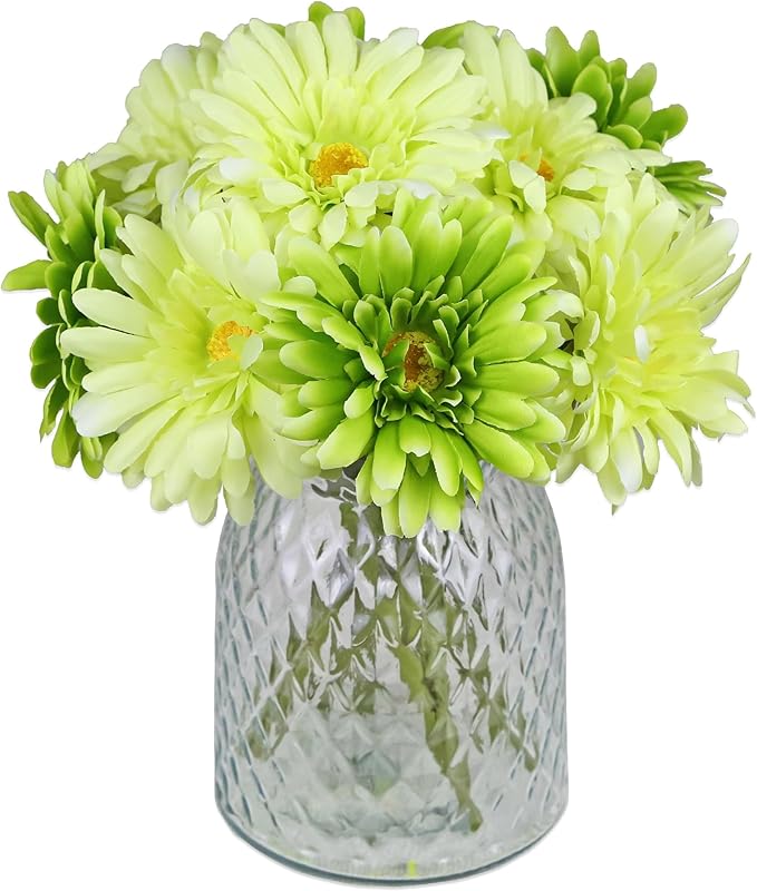 TOPIA Artificial African Daisies Flowers African Daisy Silk Flowers Artificial Gerbera Daisies Pack of 10 (Green)
