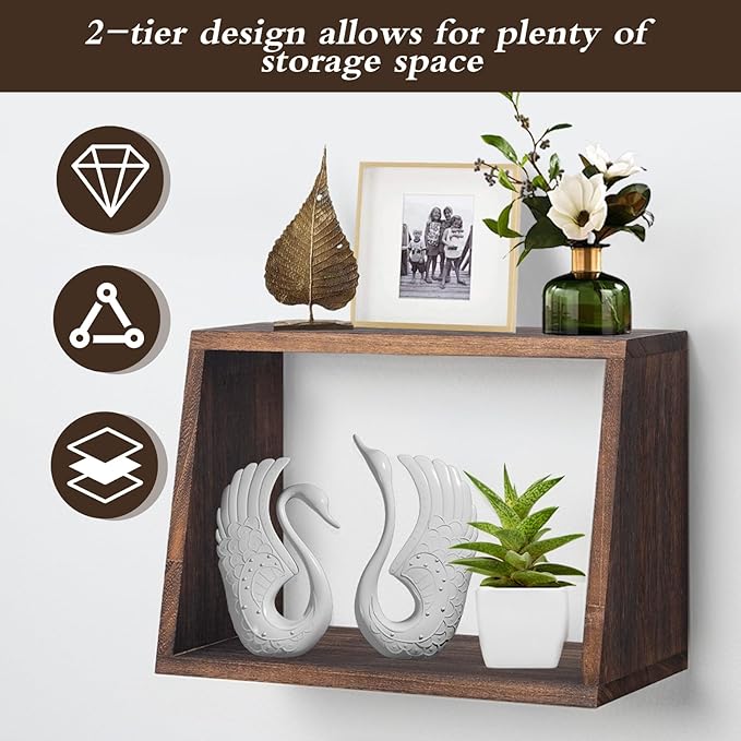 idee-home Bathroom Floating Shelves for Wall, Wood Farmhouse Decorative Wall Mounted Hanging Shelves for Kitchen Bedroom Living Room, Rustic Brown, Set of 3