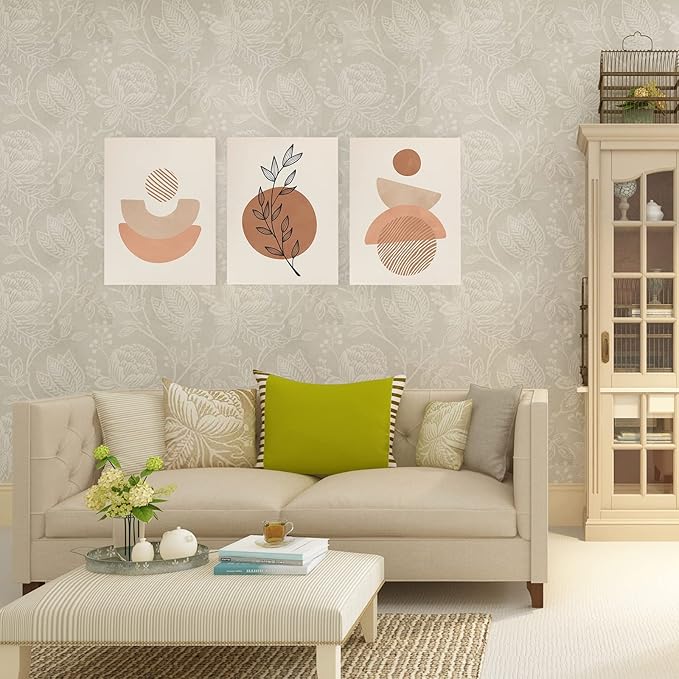 Boho Minimalist Wall Art Set - Modern Framed Canvas Prints Featuring Bohemian Style, Geometric Figures, and Abstract Art - Ideal for Home or Office Wall Decor (12"x16", Set of 3)