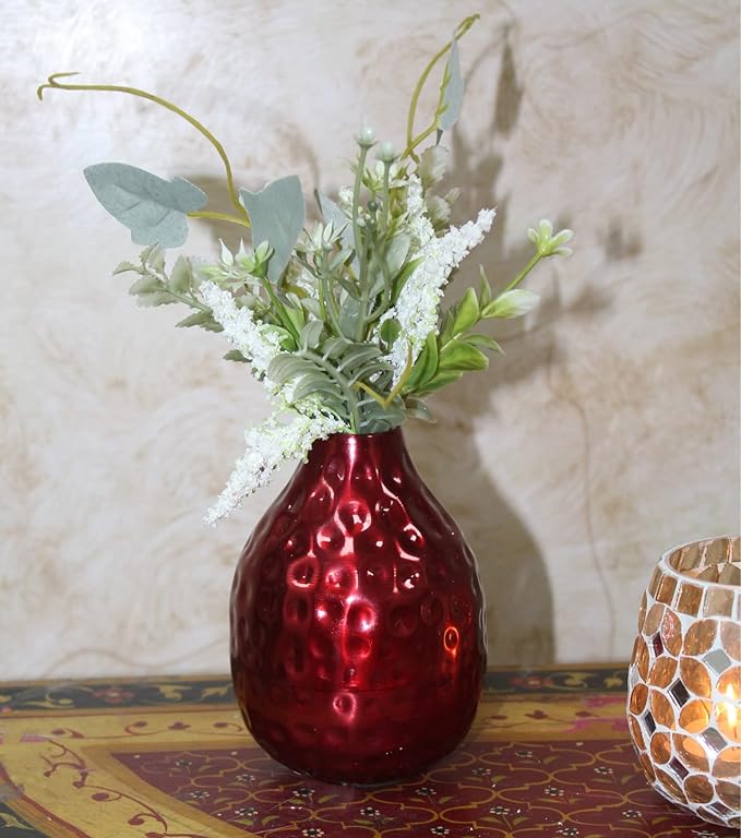 Hosley Set of 3 Metal Bud Vases 4.5 Inch High Red Finish Contemporary Floral Decor for Floral Arrangements Stylish Living Spaces Blooms in Harmony