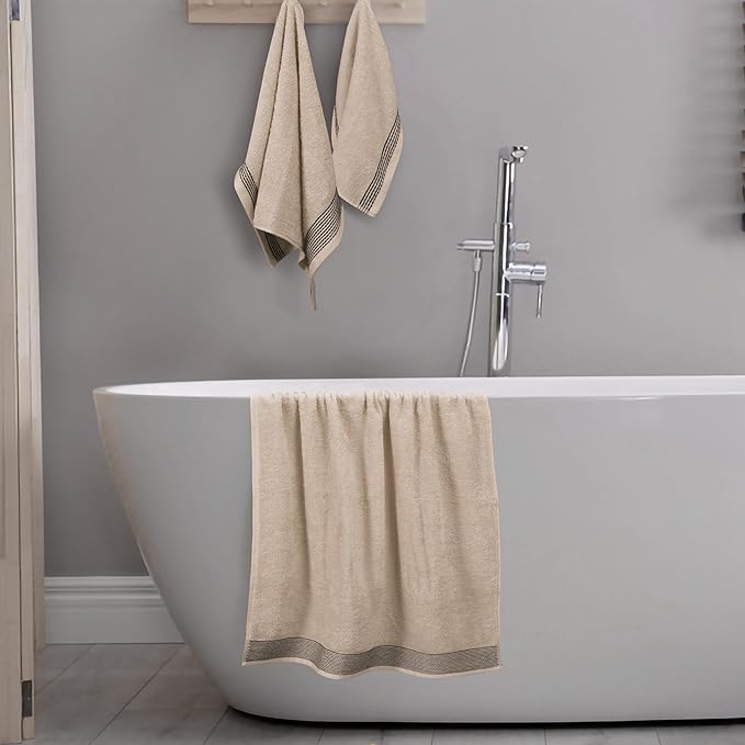 Belizzi Home Ultra Soft 3 Pack Cotton Towel Set, Contains a Bath Towel 28x55 inch, a Hand Towel 16x24 inch & a Wash Coth 12x12 inch, Ideal Everyday use, Compact & Lightweight -Tan