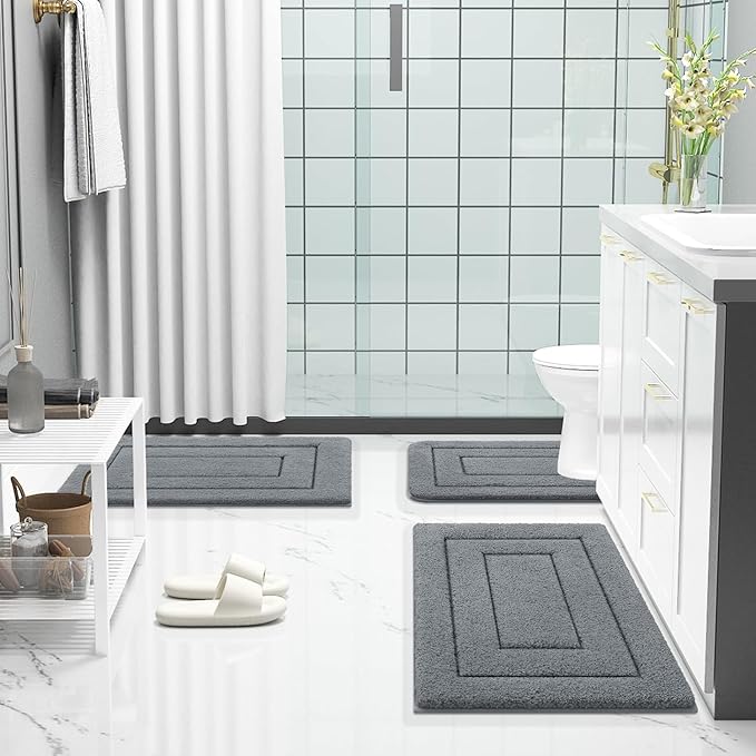 Buganda Bathroom Rugs, 44" x 24", Soft and Absorbent Microfiber Bath Rugs, Non-Slip Shaggy Shower Carpet, Machine Wash Dry Bath Mats for Bathroom Floor, Tub and Shower, Dark Grey