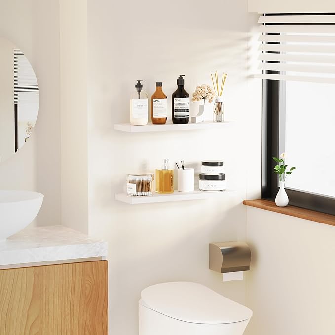 2 Packs Floating Shelves for Wall First Apartment Essentials Aesthetic Decor New Home Must Haves Girl College Student Dorm Decore Guest Room Accessories Bathroom Things Stuff House Bedroom Gifts White