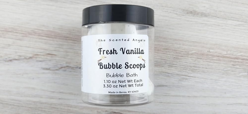 TSA Handmade Very Bubbly Fresh Vanilla Bubble Bath Scoops with Poppy Seeds, Soak, Clean, Spa, Skin Care, Dry Skin, Moisturizer, Scented Soap, Sensitive, Woman, Kids, Gift, Relax, 3 1.1 oz Scoops
