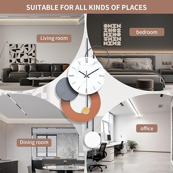 Decorative Wall Clocks for Living Room, Large Modern Metal Clocks Battery Operated Wall Art for Home Big Silent Clock Wall Decor for Living Room/Bedroom/Kitchen/Office,14 * 28 Inch