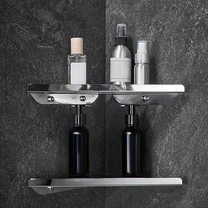 2 Pack Corner Shower Shelves - 304 Stainless Steel Bathroom Shower Caddy for Toilet, Dorm - No Drilling Required