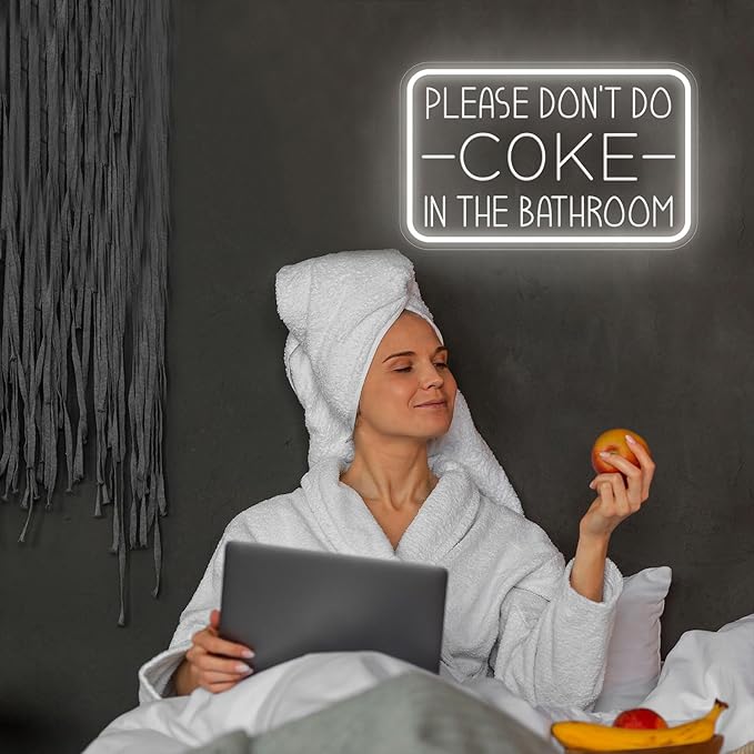 Please Don't Do Coke in The Bathroom Neon Sign for Wall Decor,USB Powered LED Neon Light with Adjustable Brightness,Light Up Sign for Party Decor,Bathroom,Christmas Gifts