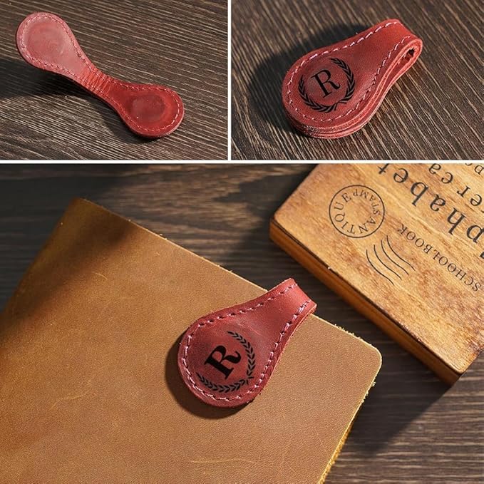 Personalized Magnetic Bookmark, 26 Custom Letters, Handmade - Magnetic Leather Bookmark for Book Lovers (Purple, I)