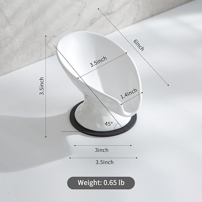 Self Draining Soap Dish,Soap Bar Holder for Shower,White Ceramic Soap Dishes for Bathroom Kitchen Shower Keeps Soap Dry, Easy to Clean(Gloss White)