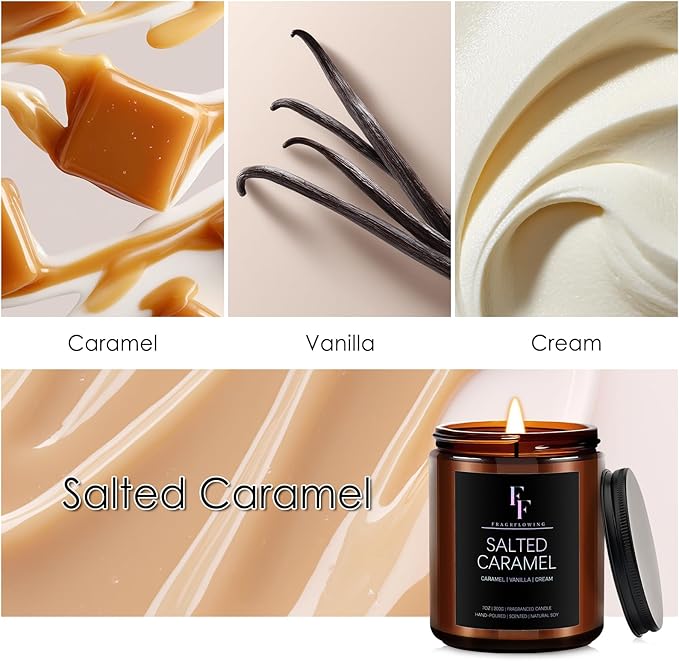 Salted Caramel Scented Candle for Home Soy Wax Candle, Aromatherapy Candle Gift for Women Men, 7oz