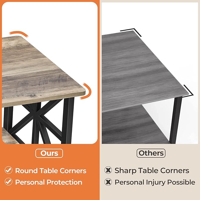 GreenForest Coffee Table for Living Room with Round Corners Farmhouse Style Center Table with Storage Shelf 39 Inch Space Saving Easy Assembly Gray Wash