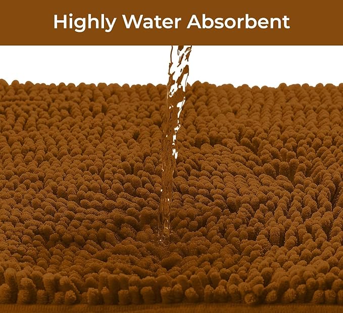LuxUrux 2-Piece Bathroom Rug Set – Plush Chenille Runner & U-Shaped Toilet Mat, Soft, Absorbent & Non-Slip Design (20x20 U & 27x47 inches, Pumpkin)