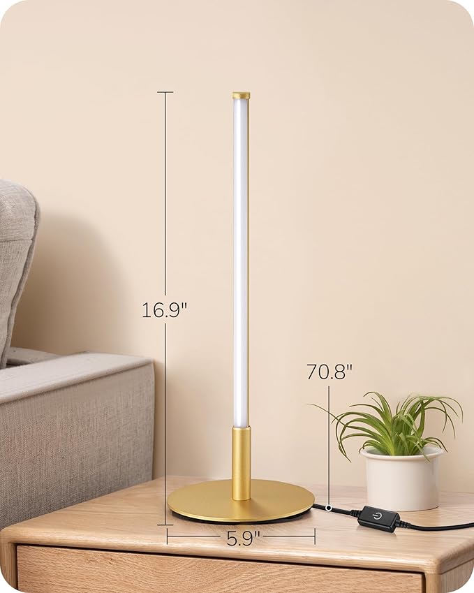 EDISHINE Upgraded LED Table Lamp, Stepless Dimmable Bedside Lamp with 3 Color Temperature, Modern Nightstand Lamp, Desk Lamps for Bedroom, Living Room, Corner, Gift, Metal Finish, Gold, 6W