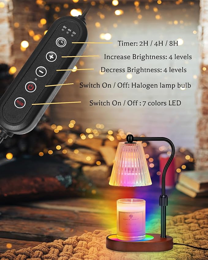 Candle Warmer Lamp with 7 LED Colors Lamp,Candle Warmer with Timer Dimmer Adjustable Height, for Women Mom,Birthday Gifts for Women Mom, Candle Lamp Warmer with 2 Bulbs