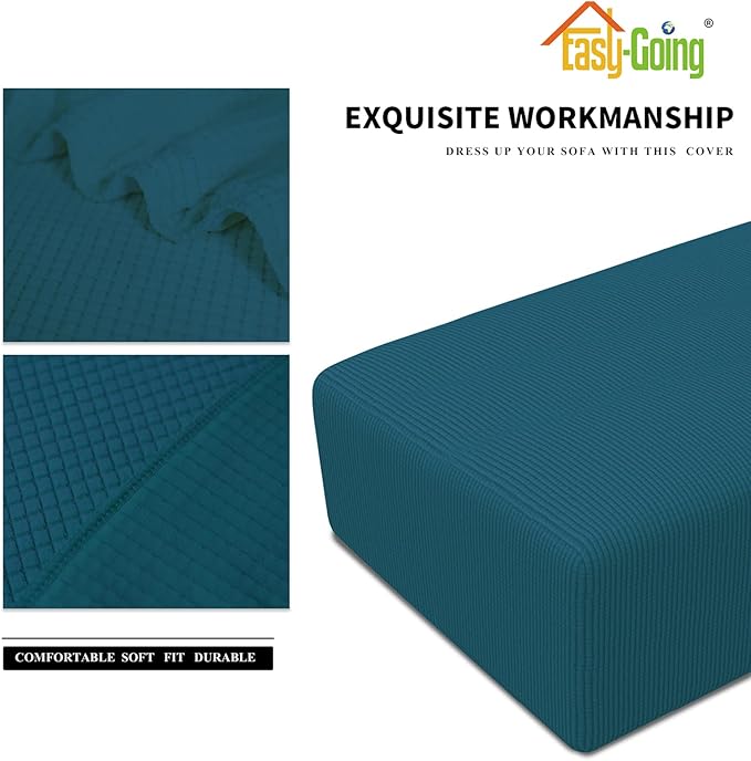Easy-Going Stretch Ottoman Cover Folding Storage Stool Furniture Protector Soft Rectangle Slipcover with Elastic Bottom (Ottoman XX-Large, Peacock Blue)