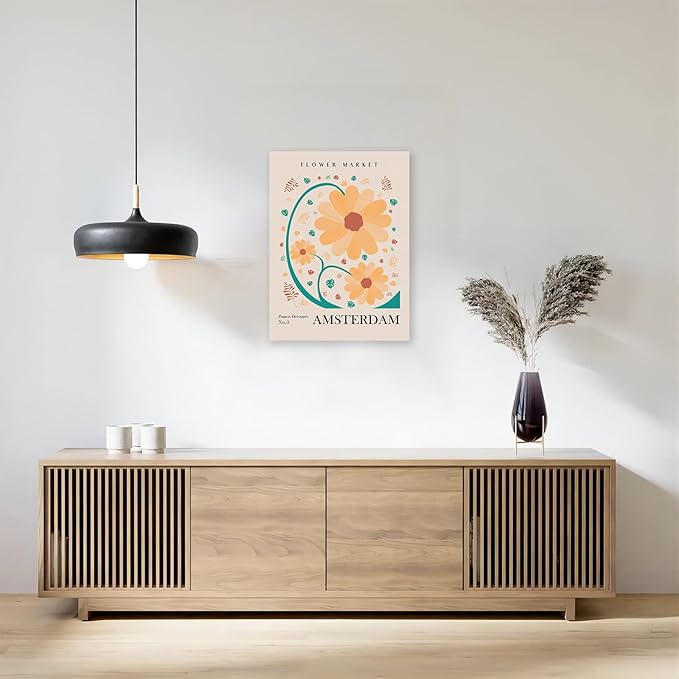 Flower Market Wall Art Framed, Abstract Flower Market Wall Art Prints, Vintage Colorful Floral Wall Art Decor, Minimalist City & Flower Painting Pictures for Aesthetic Room, Bedroom, Living Room, Gallery, Boho Room Decor(12x16inch, Type 9)