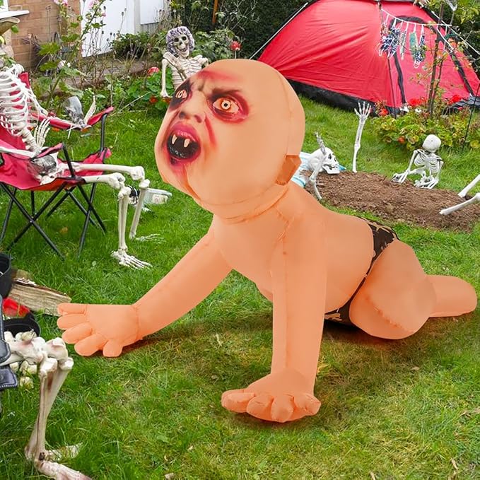 GOOSH 4 FT Halloween Inflatable Zombie Outdoor Decorations Blow Up Yard Scary Zombie with Built-in LEDs for Indoor Garden Lawn Party Decor