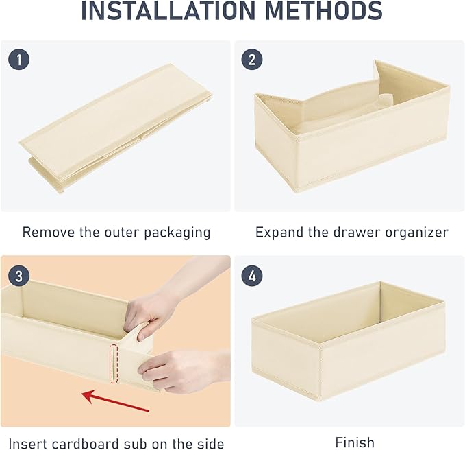DIMJ Drawer Organizer - Small Clothes Organizer Set of 3, Drawer Dividers for Baby Clothes, Underwear, Socks, Bra, Belt, Tie - Beige
