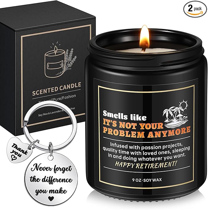 Retirement Gifts: Funny Scented Candle & Keychain for Men, Women, Coworkers & Family