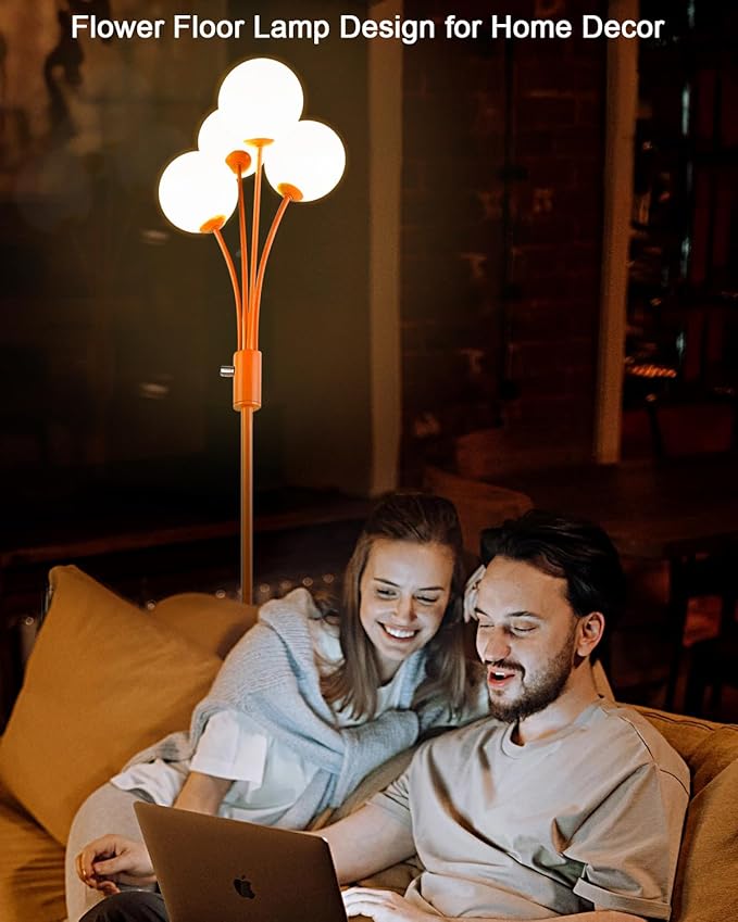 Lightdot 67IN Dimmable Globe Floor Lamp 4-Lights Orange Standing Lamps with 4PCS 3000K G9 Bulbs Soft Warm White Mid Century Modern Floor Lamp Stable Base for Living Room/Sofa Beside