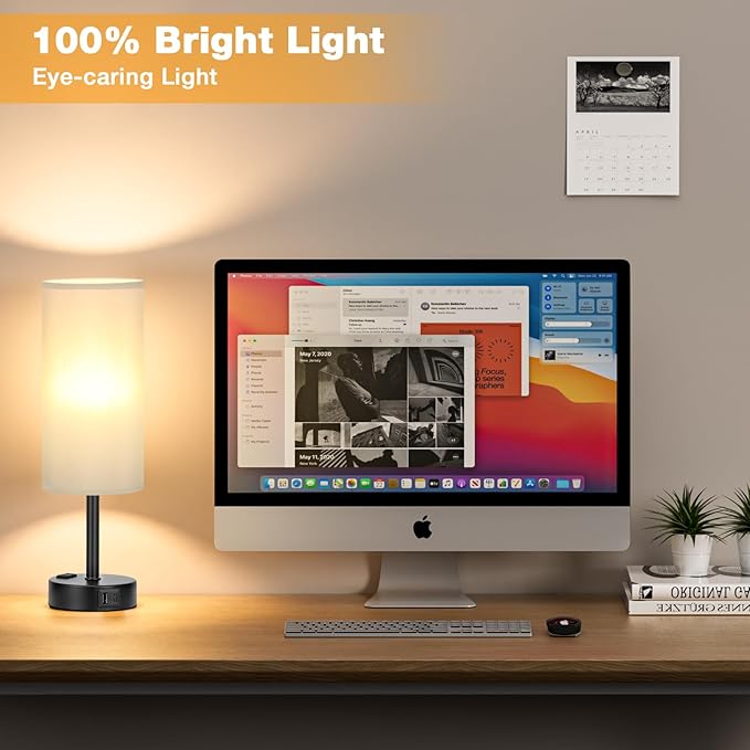 Grey Touch Table Lamps Set of 2-3 Way Dimmable Bedroom Lamps for Bedside with USB C and A Ports, Small Nightstand Lamps with AC Outlet, Desk Lamps with Black Base for Office Boys