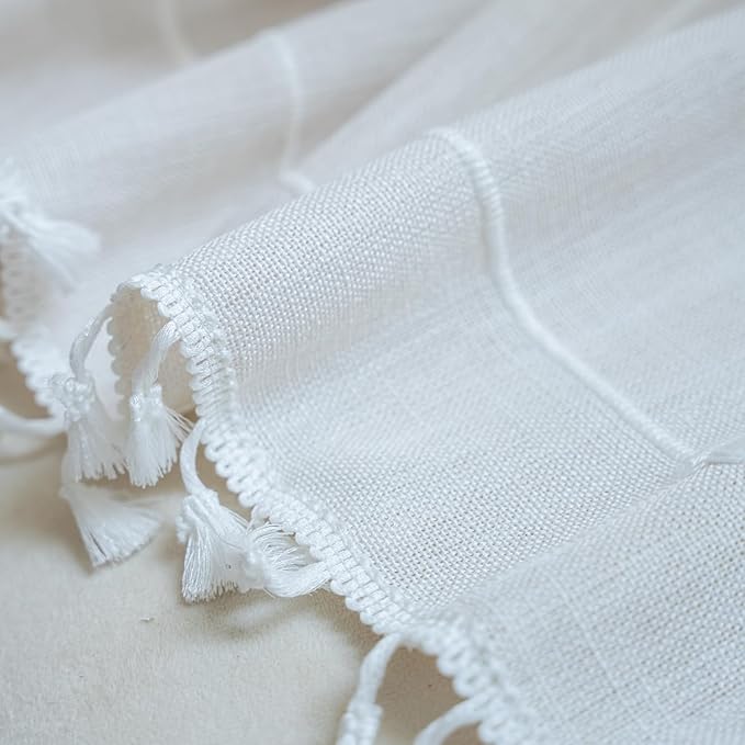 ColorBird White Window Curtains, 2 Panels 63 Inch Farmhouse Window Curtains for Living Room, Embroidery Lattice Linen Darkening Curtain for Dining Bedroom