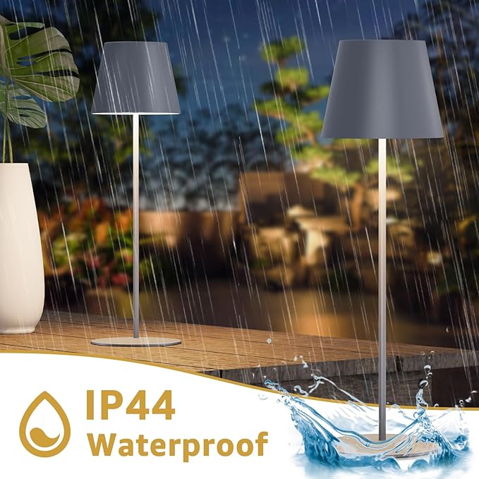 uuffoo 2 Pack Cordless Rechargeable Table Lamps, 5200mAh Battery Powered Outdoor Table Lamps with 3 Colors Stepless Dimming, Desk Night Light for Restaurant, Patio, Bedroom, Bar (Gray)