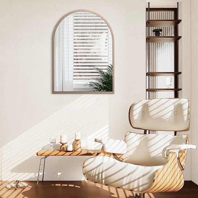 Large Arched Wall Mirror Aluminum Alloy Frame Bathroom Mirror Brushed Metal Vanity Wall Mounted Mirror for LivingRoom Bedroom Entryway Brass 28"x20"