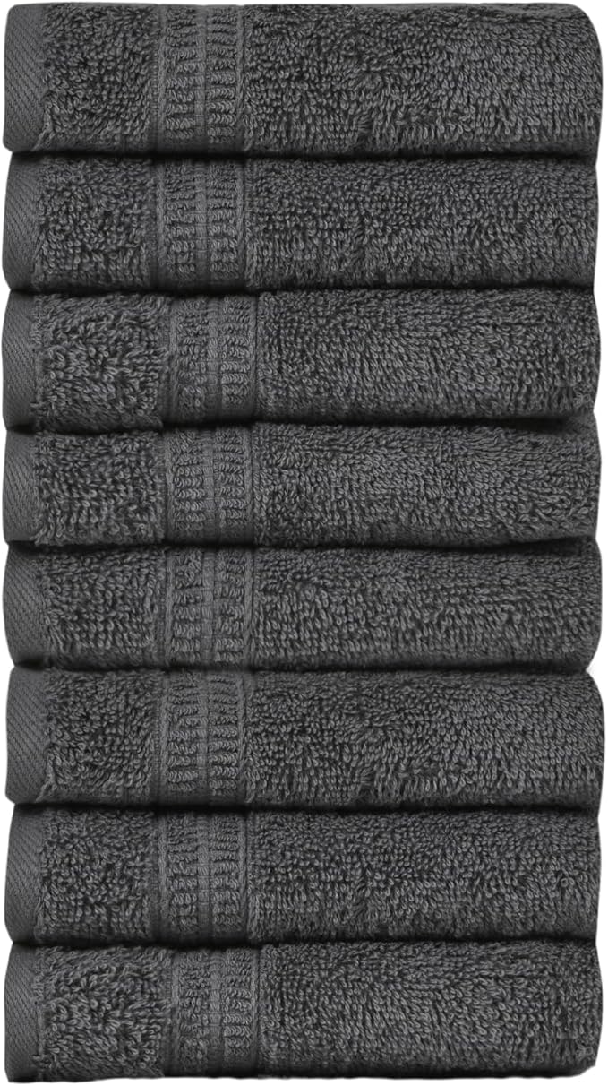 HOMELOVER 8 Pack Washcloths - 100% Organic Cotton, 500 GSM, Hotel & Spa Quality, Soft, Quick Dry, Highly Absorbent Towels for Face & Hand Wash, Shower, Gym & Bathroom Essentials (Coal Gray)